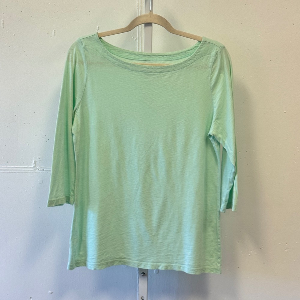 Ann Taylor LOFT Mint Green 100% Cotton Slub Boat Neck 3/4 Sleeve Tee Large